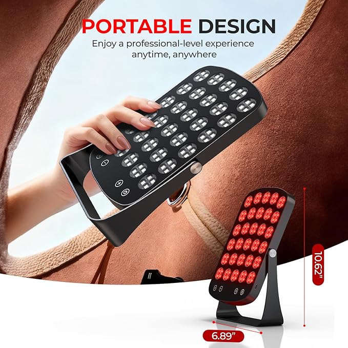 Red Light Therapy Panel, 460/590/660/850nm 4-Color Light Mode, 120 LEDs Facial Infrared Light Therapy Devices with Lighted Makeup Mirror, Timer, Portable Red Light Therapy for Face, Body, Pain Relief Morfone