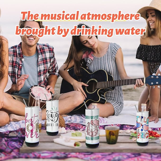 AGH 2 Pack Music Speaker Tumbler with Straw and Lid, 20oz Sublimation Skinny Stainless Steel Double Wall Cup with Detachable LED Light, Suitable for DIY Gifts (Black & Gray) - Bloomnest