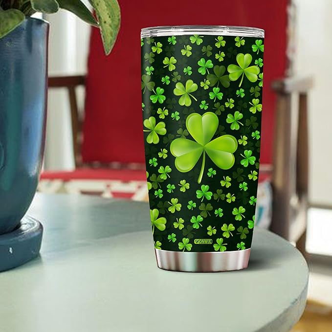 Personalized Green Irish Shamrocks Tumbler For Women with Lid Insulated 20 oz Stainless Steel Water Bottle Coffee Cup Travel Mug Gift For Mom Daughter Wife Girls - Bloomnest