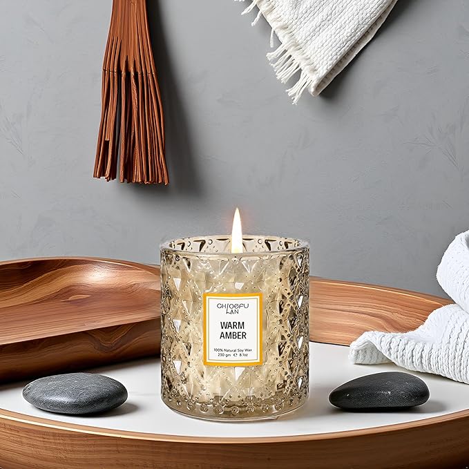 Chloefu LAN Amber Candles, Luxury Candle for Home Scented, Long Burning Time, Holiday Gifts, All Natural Soy Wax Decorative Candles, Scented Candle Gifts for Men&Women, 8.1oz - Bloomnest