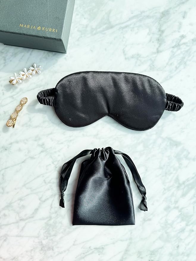 Silk Eye Mask for Sleeping - Satin Eye Cover with Silk Storage Bag Dark_Black 3Pcs Save 20% - Bloomnest