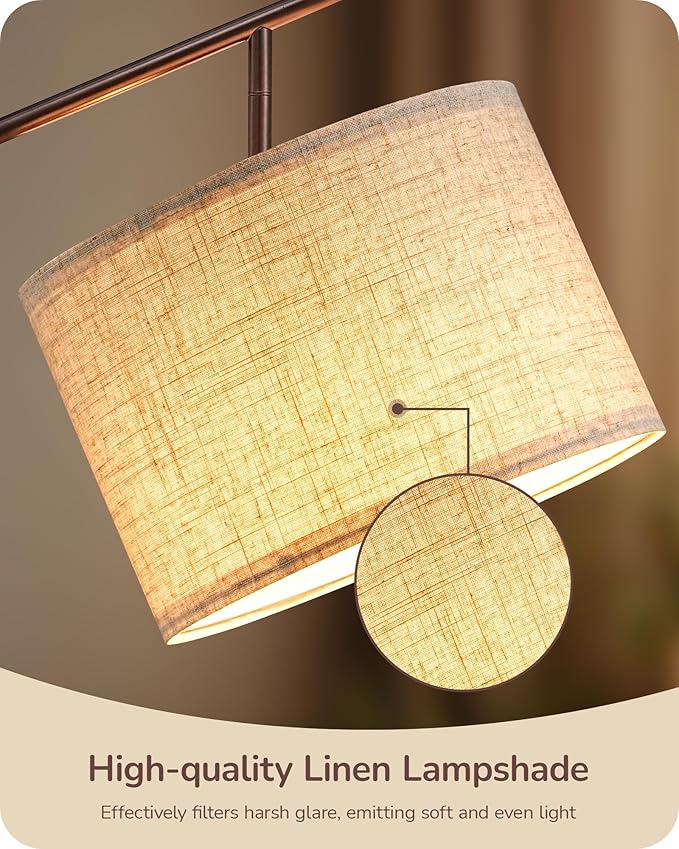 EDISHINE 64.7" Modern Minimalist Floor Lamps for Living Room with 3 Color Temperatures Bulb & Adjustable Linen Shade, Foot Pedal Switch, Tall Standing Lamp for Bedroom Office, Brown - Bloomnest
