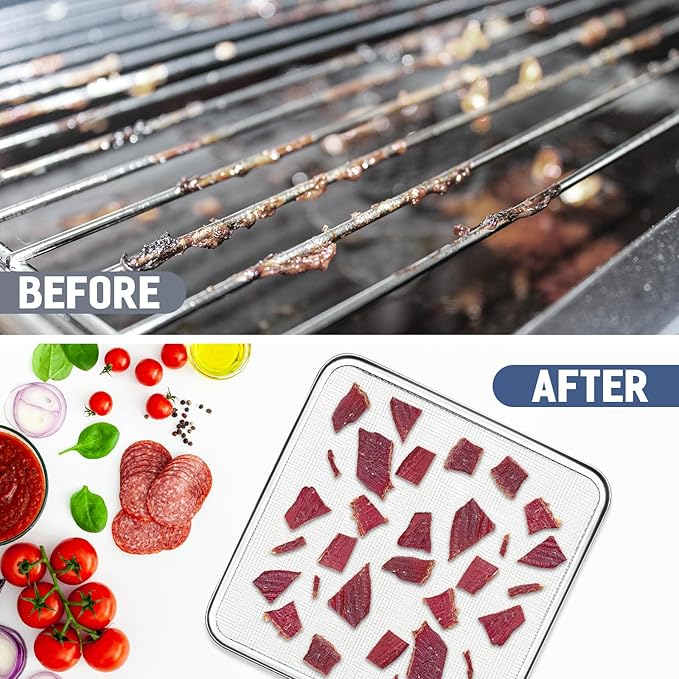 4 Pcs Silicone Food Dehydrator-Trays with Edge, 4 Pcs Mesh Dehydrator Mats,Reusable Non Stick Silicone Dehydrator Sheets (9.45x 9.45in) for Liquids,Fruit Leather,Herbs,Meat and Yogurt - Bloomnest