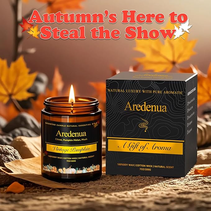 Fall Candles - Vintage Pumpkin Candle | Holiday Candles Pumpkin Scented, 7oz Autumn Soy Candle for Home Scented, 50 Hours Burn Time, Fall & Winter/Thanksgiving/Christmas Gifts for Women Men - Bloomnest
