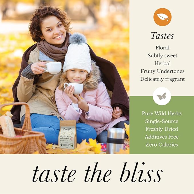 Wild Bliss Organic Elderflower Tea – Immune and Respiratory Support - Caffeine Free Loose Leaf Elder Flowers - 5.29 Ounces - 60 Servings - Bloomnest