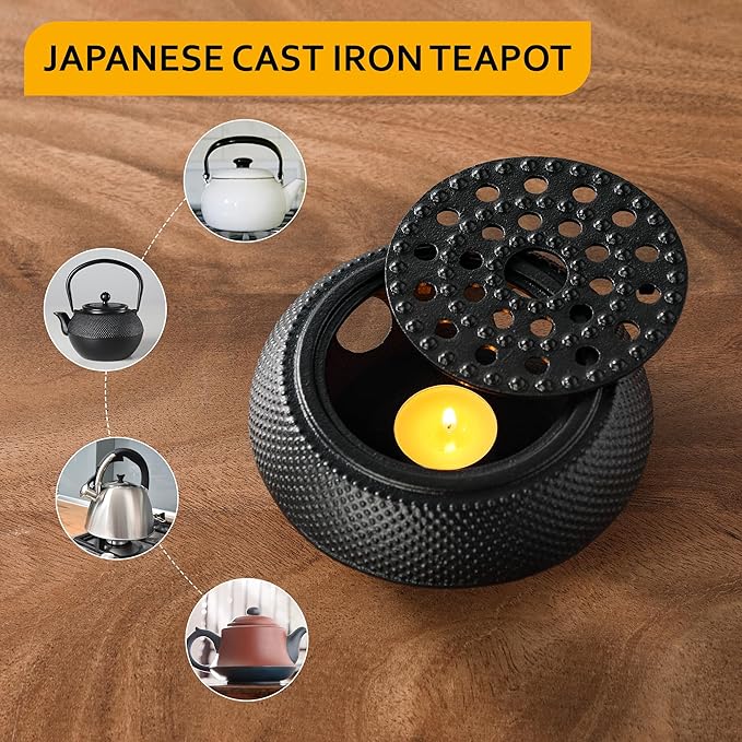 Velaze Cast Iron Teapot Set,1100 ml/37oz Japanese Teapot Heat Preservation with Warmer and Stainless Steel Infuser,Durable Cast Iron with Fully Enameled Interior,Beautiful Hammered Design - Bloomnest