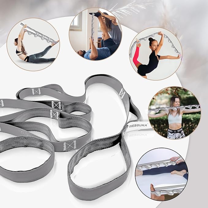 Stretching Strap Yoga Strap, 10 Loops Non-Elastic Stretch Bands Helps Women and Men Improve Flexibility for Home Workout, Physical Therapy, Pilates, Exercise, Dance, Comes with Door Anchor - Bloomnest