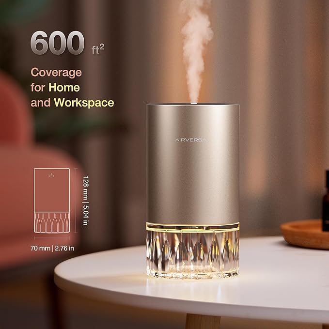 Airversa Waterless Essential Oil Diffuser Starter Kit with 2x30mL Hotel Scent Fragrance Oil for Home Room Desk Car, Battery Operated Scent Air Freshener Diffuser, 100mL Capacity, RD1 Kit Titanium - Bloomnest