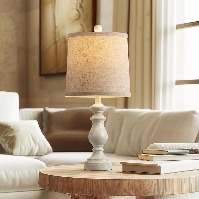 PARTPHONER Traditional Table Lamp Set of 2, Rustic Farmhouse Table Lamps for Living Room Bedroom, 22" Bedside Desk Lamps Vintage Nightstand Lamps with Linen Shades, Antique White - Bloomnest