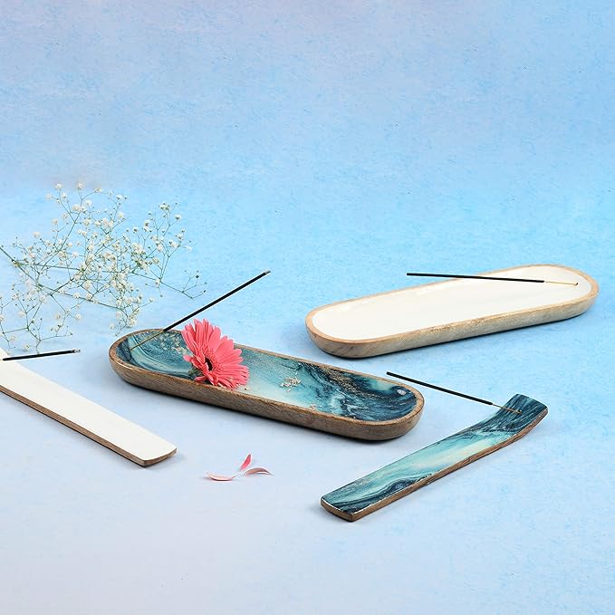 Folkulture Incense Holder for Home | Modern Incense Burner or Insence-Stick Holder for Gifts| Mango Wood Incense Tray Trough for Sticks 12 x 4 Inches, White - Bloomnest