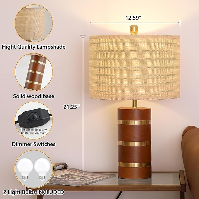 Farmhouse Table Lamp,Antique Nightstand Lamp,Rustic Wood Bedside Lamps for Bedroom Living Room Dining Table Patio Hallway Hotel,UL Listed,Bulbs Included,Set of 2 - Bloomnest