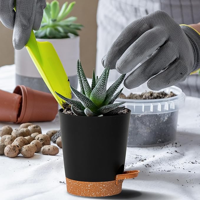 4 inch Small Plant Pots for Outdoor Indoor Plants, 10 Pack Planters with Drainage Holes and Tray, Small Self Watering Pots for Succulent, Cactus, Aloe and Other Plants (Black) - Bloomnest
