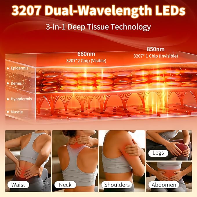 3207 LEDs Red Light Therapy Mat for Full Body, 74.8" x 36" TPU Infrared Light Therapy, 3-in-1 LEDs (660nm & 850nm) Premium Foldable Mat with Timer Controller & Pulse Modes for Home Use, 260W