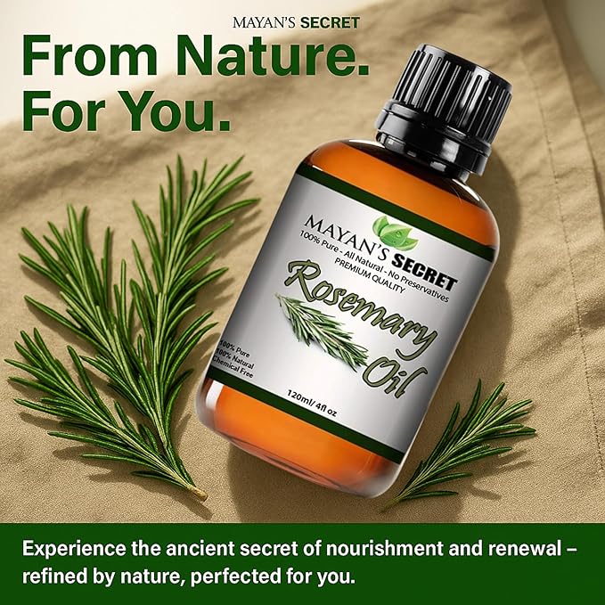 Mayan's Secret Rosemary Essential Oil - Pure and Natural, 4 oz Amber Glass Bottle for Hair, and Skin Care MayansSecret