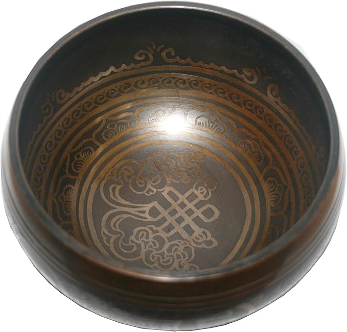 5121 SB 'B' Note Crown Chakra Antique Tibetan Auspicious Symbol Bowl Set ~ Nepal - Bloomnest