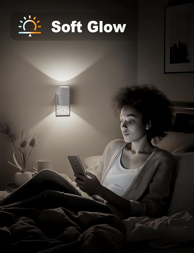 JandCase Night Lights Plug into Wall, Dimmable Night Light Plug in, Modern Night Light Dusk to Dawn Light Sensor, Cool White 5000K, 0-100LM Adjustable Brightness Nightlight for Hallway Bedroom, 2 Pack - Bloomnest