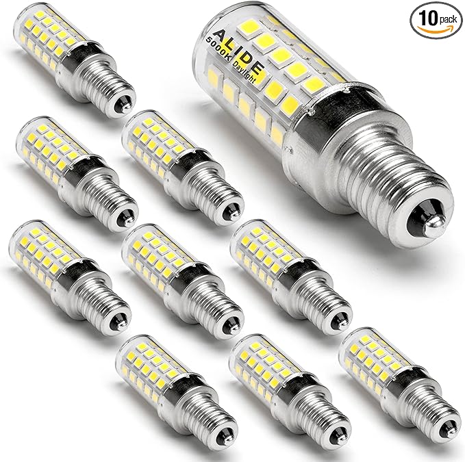 ALIDE E12 60W LED Bulbs Daylight White 5000K, E12 Kx 2000 60 Watt Equivalent Ceiling Fan Light Bulbs, Small Base T6 C7 Candelabra LED Light Bulbs, 550 Lumen, Non-dimmable 120V, 10 Pack - Bloomnest
