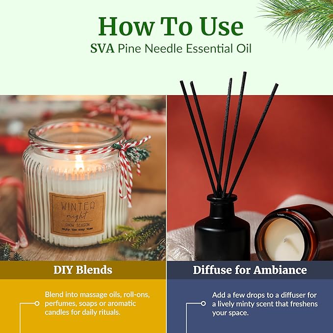 SVA Pine Needle Essential Oil – 4 Fl Oz – 100% Natural Pine Needle Oil - for Diffuser, Hair Care, Face, Skin Care, Aromatherapy, Scalp and Body Massage, Soap and Candle Making – with Dropper - Bloomnest