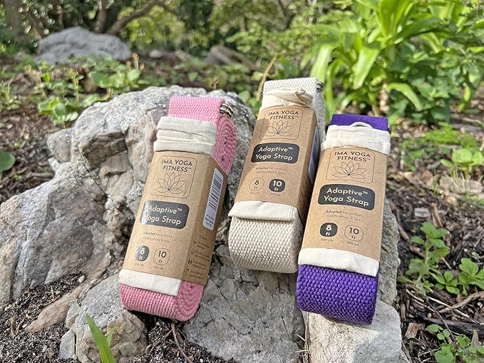 Adaptive Yoga Strap, Stretching Strap, 2 Inches Wide, 100% Naturally Soft Cotton, Steel D-Rings, Includes Natural Cotton Drawstring Storage Pouch and Instructional E-Book - Bloomnest