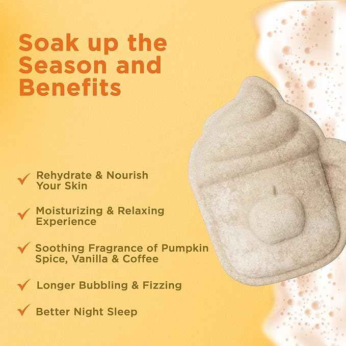 Pumpkin Spice Latte Bath Bomb for Women & Girls – Luxury Fall Bath Bombs (Giftable Packaging) - Natural & Relaxing Fall Gift - Vanilla, Cinnamon & Pumpkin Scented - Holiday Gift for Women - Bloomnest