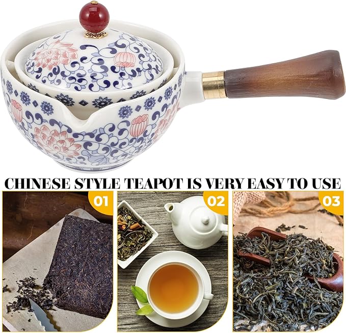 BESPORTBLE Rotatable Chinese Ceramic Teapot with Side Handle Vintage Porcelain Tea Kettle for Home Tea Ceremony with Smooth Surface - Bloomnest