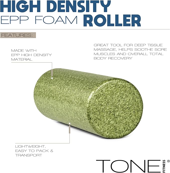Tone Fitness High Density EPP Foam Exercise Foam Roller for Yoga, Pilates, Stretching, Massage, and Recovery | Multiple Sizes and Colors - Bloomnest