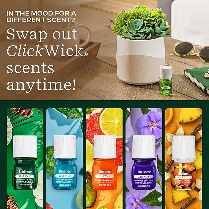 ClickWick Essential Oil Blends for Lifelines Diffusers, 3-Pack Herbal Garden Set - Essential Oil Blend Refill for Candle, Plant & Shower Aromatherapy Diffuser - Fragrance for Diffusers - Bloomnest