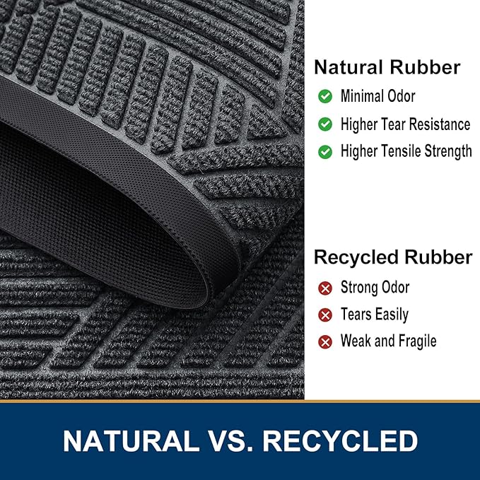 Smiry Front Door Mat Outside Entrance, Heavy Duty Sturdy Natural Rubber Doormat, Trap Dirt and Moisture, Easy Clean Low Profile Mats for Indoor Outdoor Entry, Irregular Triangle (36x24, Grey) - Bloomnest