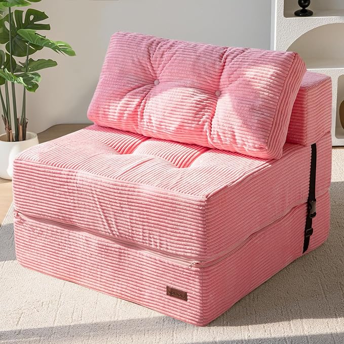 MAXYOYO Folding Sofa Bed, Convertible Sofa Bed with High-Density Support Foam, Portable 4 in 1 Fold Out Chair to Floor Lounger, Versatile Floor Couch for Living Room Bedroom, Pink - Bloomnest