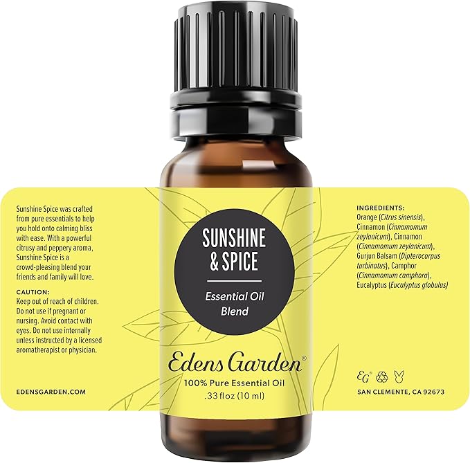 Edens Garden Sunshine Spice Essential Oil Blend- 100% Pure Premium Grade, Undiluted, Natural, Therapeutic, Aromatherapy, The Best for Diffusing, Candle, Laundry, Humidifiers 10 ml (.33 fl oz) EdensGarden