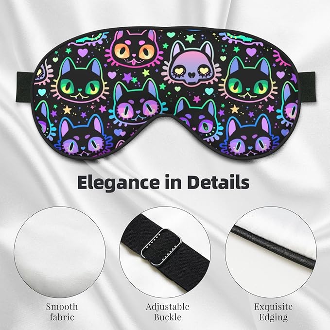 Sleep Eye Mask Cute Bright Neon Cat Sleep Mask for Women Men Comfortable Eye Mask with Adjustable Strap Soft Eye Cover Blindfold for Travel Yoga Nap Shift Work - Bloomnest