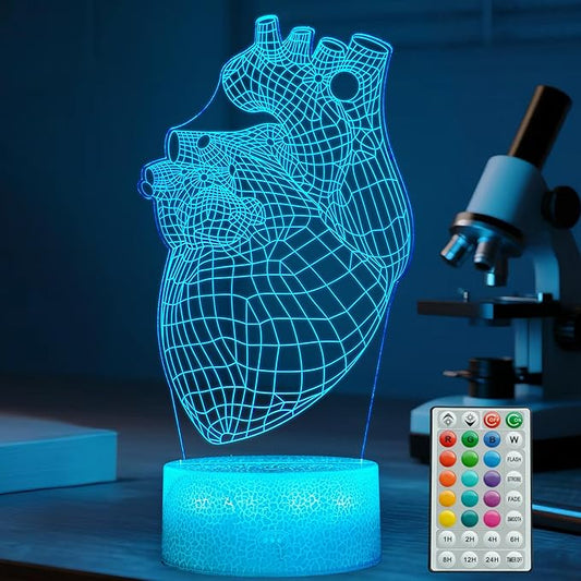 Heart Anatomy Illusion Lamp, Cardiology Gifts, 3D Night Light, 16 Colors Changing, Timer, 4 Flash Modes and Dimmable, Kids Room Decoration, Xmas Heart Model Gifts - Bloomnest