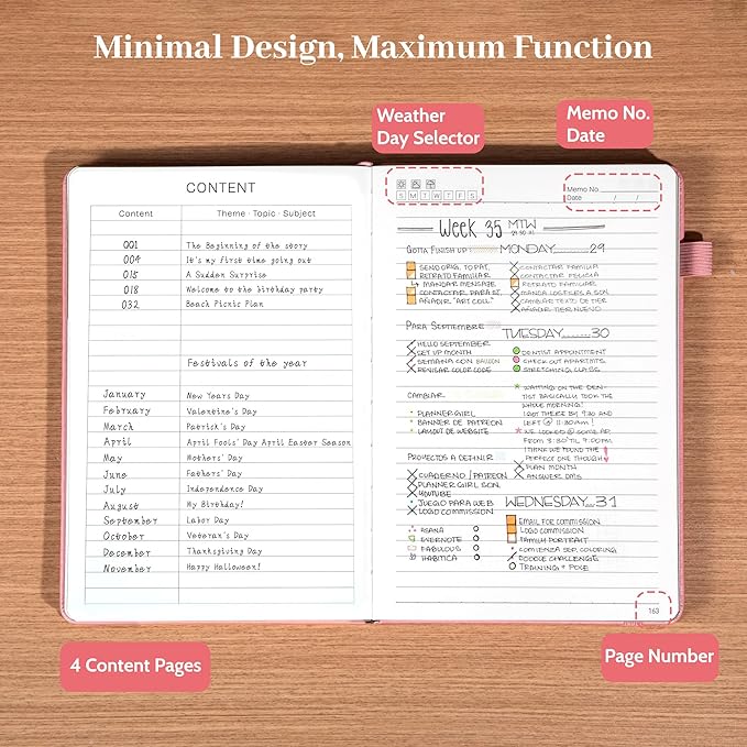 CAGIE Leather Lined Journal Notebook for Men & Women, Debossed Cross, 320 Pages 100 GSM Thick Paper, A5 Hardcover Journaling Notebooks for Writing, 5.7'' X 8.3'' Diary, Pink - Bloomnest