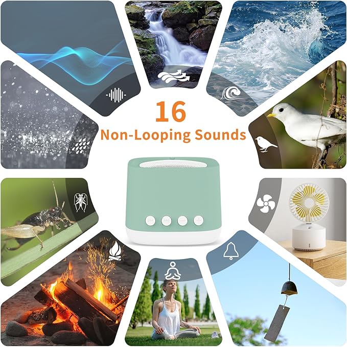 Portable White Noise Machine,Mini Sound Machine for Travel with Breathing Night Light,16 Soothing Sounds,Timer,Rechargeable Brown Noise Machines for Sleeping Adults Gift,Office Privacy,Home (Green)