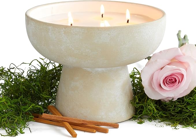 BLUEME Romance - Oakmoss & Sandalwood, Luxury Candle w/Essential Oils, 5 Wick, Hand-Poured Soy, Cotton Wick, Ceramic - Bloomnest