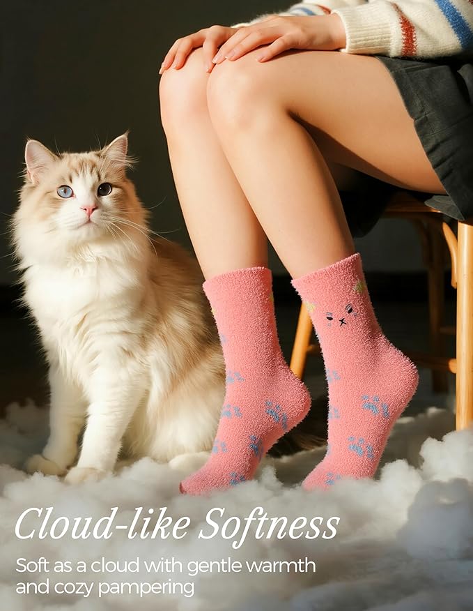 TEHOOK Warm & Cozy Valentines Gifts for Women, Fluffy Fuzzy Plush Sleeping Slipper Socks - Soft Warm Fabric