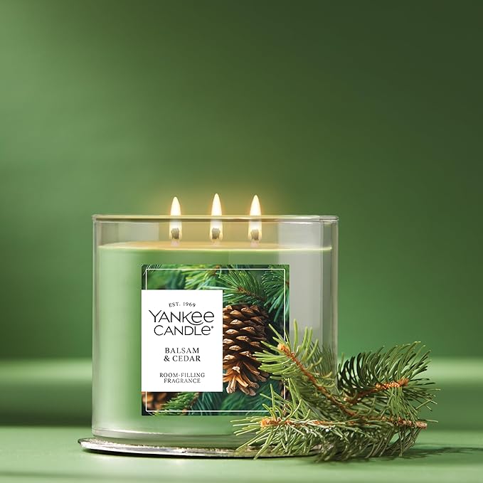 Yankee Candle Balsam and Cedar, Fall Scented Candle, 14.5oz 3-Wick Candle Jar with up to 40 Hours Burn Time, Giftable, Holiday - Bloomnest