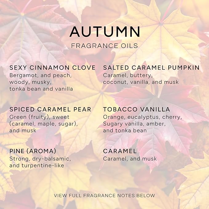 Eternal Essence Oils Autumn Set of 6 Premium Fragrance Oils - Includes Sexy Cinnamon Clove, Salted Caramel Pumpkin, Spiced Caramel Pear, Tobacco Vanilla, Pine, and Caramel Scented Oils - 10ML - Bloomnest