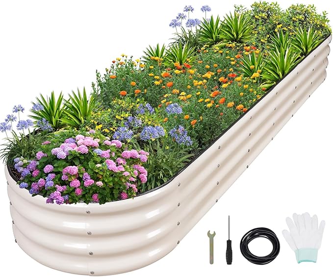 1MORE Galvanized Raised Garden Bed- Planter Garden Boxes Outdoor, Raised Beds for Gardening, 8x2x1ft Metal Garden Bed Kit for Vegetables Flower, Planter Raised Beds with Protective Tape & Tools.White - Bloomnest