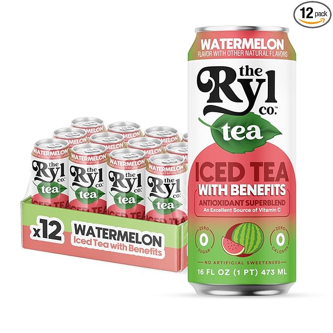 Ryl Iced Tea, Watermelon, Antioxidant Superblend, Zero Sugar, Low Carb, Zero Calorie Iced Tea, 16.0 Fl Oz (12-Pack) - Bloomnest