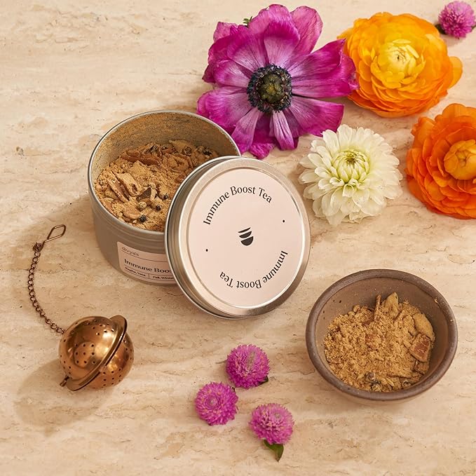Divya's Immunity Tea - Ayurvedic Herbal Ginger Tea with Immune Boosting Herbs, Helps with Cough & Congestion, Sluggishness, and Sore Throat - Caffeine Free Blended Loose Leaf Cinnamon Tea Organic, Non-GMO - Bloomnest