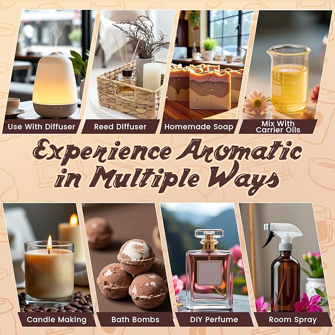Coffee Shop Fragrance Oil Set | Espresso, Mocha Coffee, Chocolate, Almond Biscotti, Roasted Hazelnut Candle Scents for Candle Making, Soap Making Supplies, Diffuser Oil Scents - Bloomnest
