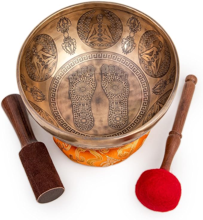 Large Tibetan Singing Bowl Set - 8.5" Master Healing Grade For Sound Bath Chakra 7 Metal Meditation Yoga By Himalayan Bazaar - Bloomnest