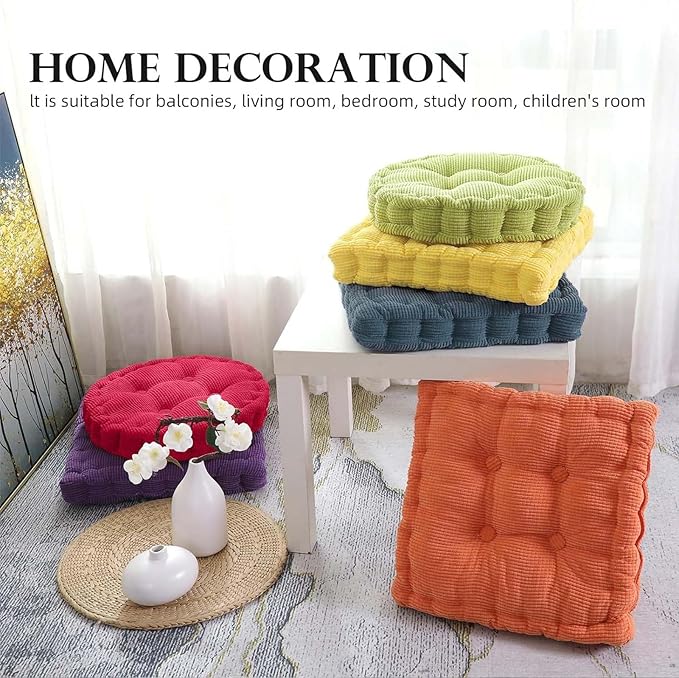2 Pack Meditation Floor Pillow Large Square and Round Floor Cushions for Adults Purple Corduroy Floor Seat Pillows Cushion for Living Room Balcony Tatami Yoga,18x18 Inch - Bloomnest