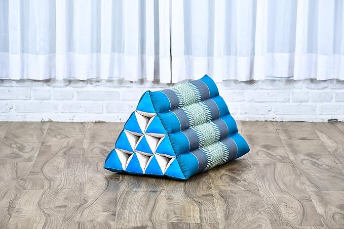 Leewadee Thai Triangle Cushion – Comfortable Backrest for TV or Reading, Wedge Pillow - Eco-Friendly Natural Kapok Filling, 20 x 13 x 13 inches, Light Blue - Bloomnest