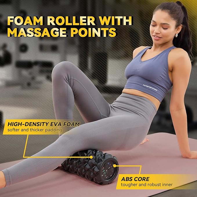 Vibrating Foam Roller, High Density Massage Muscle Roller Back Roller Foam for Back Pain Relief & Muscle Recovery and Physical Therapy, 5-Speed Rechargeable Exercise Roller, 2 Modes - Bloomnest