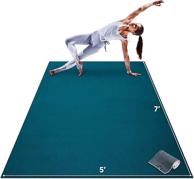 Gorilla Mats Premium Large Yoga Mat – 7' x 5' x 8mm Extra Thick & Ultra Comfortable, Non-Slip Barefoot Exercise Mat – Works Great on Any Floor for Stretching, Cardio or Home Workouts - Bloomnest