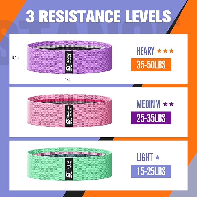 Fabric Resistance Bands Set – Booty Bands for Legs & Glutes, 3 Resistance Levels, Non-Slip Workout Bands for Women & Men, Ideal for Yoga, Pilates, Fitness, and Home Workouts - Bloomnest
