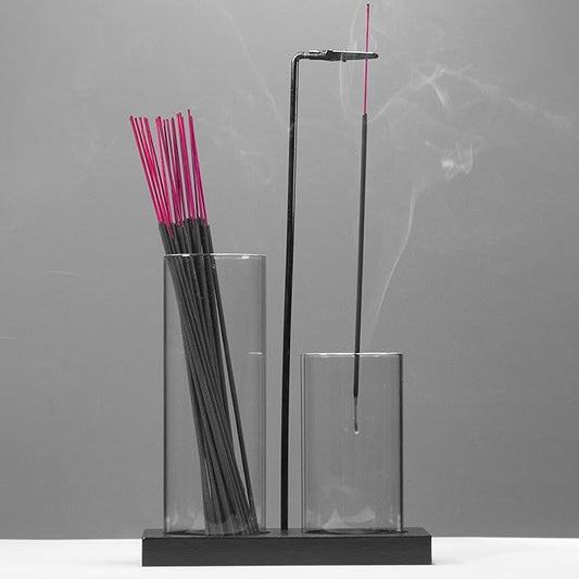 2 in 1 Incense Holder for Sticks Incense Burner Holder with Storage,Glass Upside Down Incense Holder for Sticks with Glass Ash Catcher for Meditation Yoga Spa Room Home Decor[Black] - Bloomnest