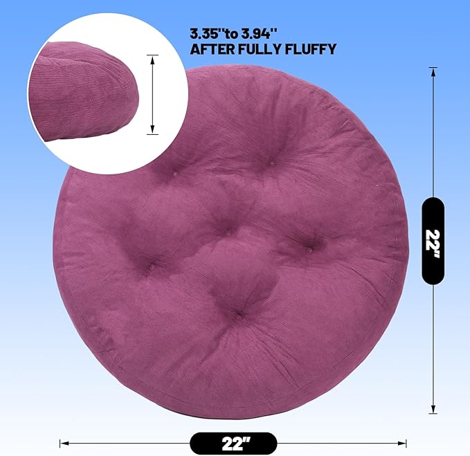 Meditation Floor Pillow Set of 2, Round Large Pillows Seating for Adults, Tufted Corduroy Cushion for Tatami Living Room, 22x22 Inch FP-Purple-R